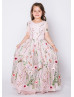 Short Sleeves Floral V Back Flower Girl Dress